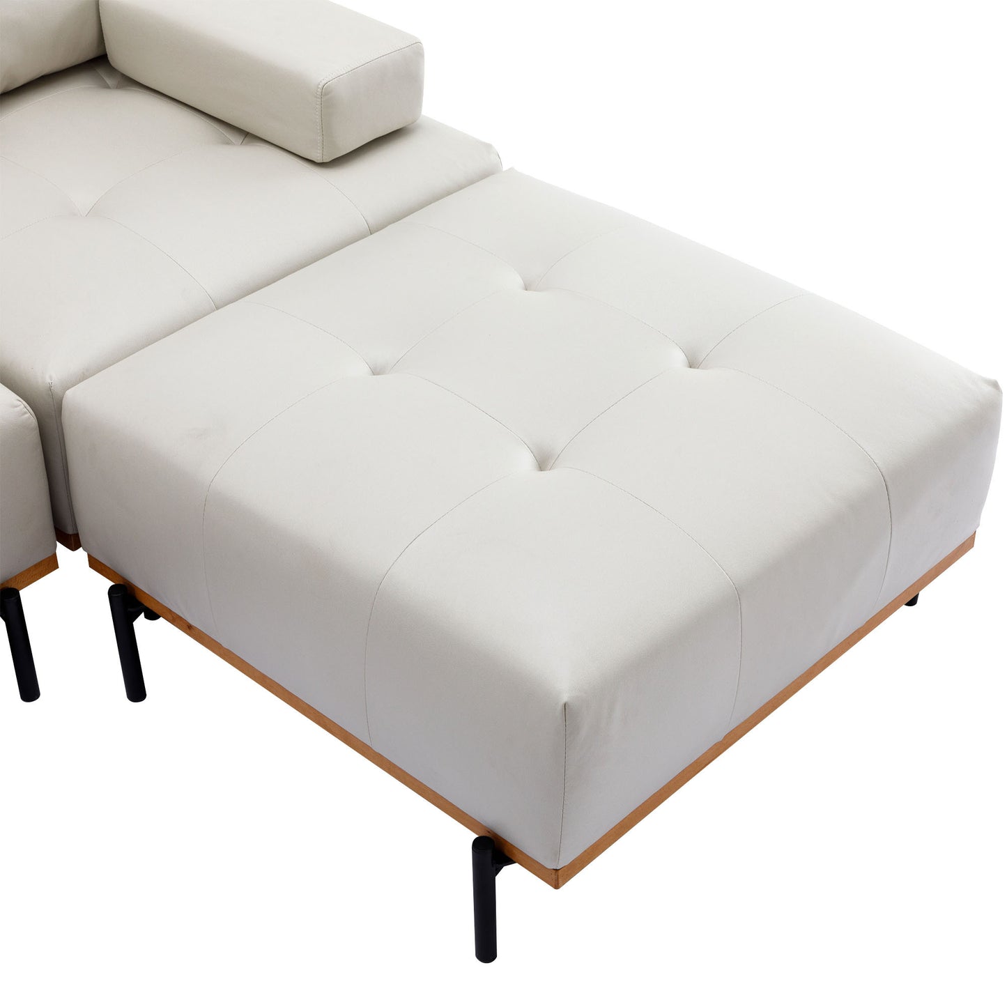 L-Shape Sectional Sofa 3-Seater Couches with a Removable Ottoman, Comfortable Fabric for Living Room, Apartment, Beige