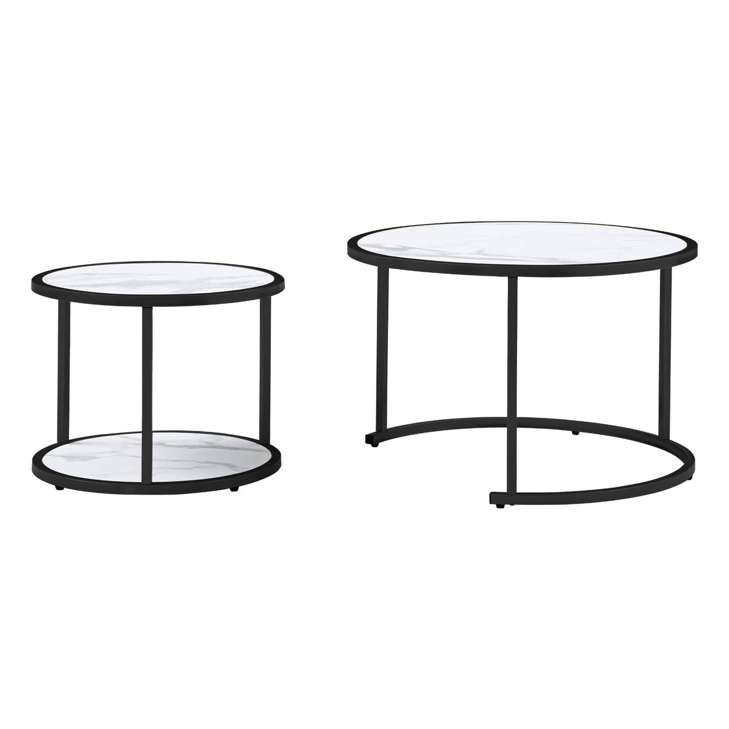 27.16inch Marble Pattern MDF Top with Black Metal Frame nesting coffee table set of 2 - Enova Luxe Home Store