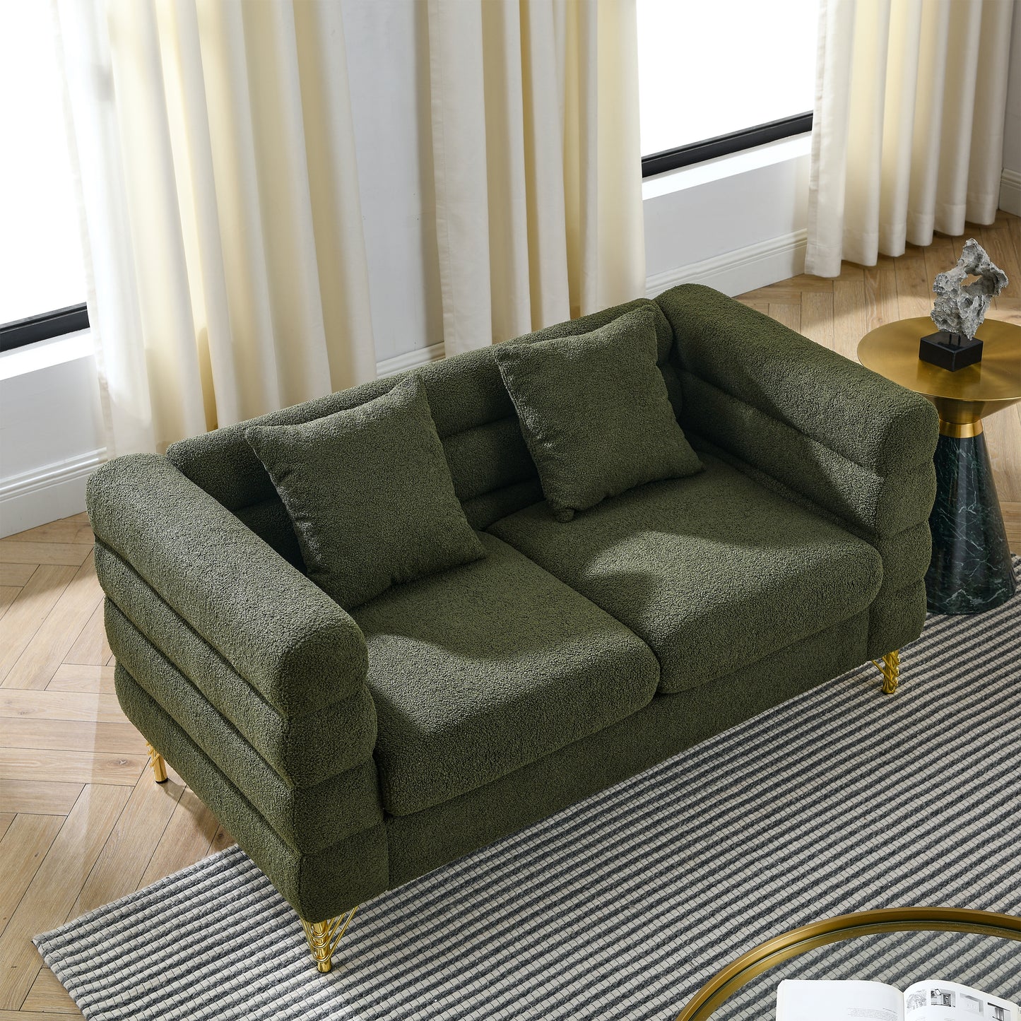 3-seater + 3-seater Combination sofa.Green teddy