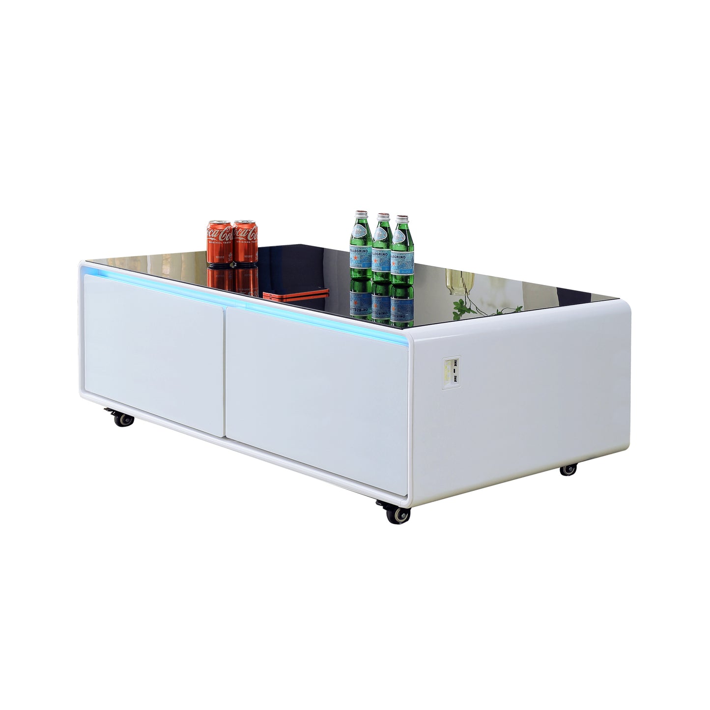 Smart Table Fridge, Multifunctional Coffee Table, Tempered Glass Table Top and Back Storage - Enova Luxe Home Store