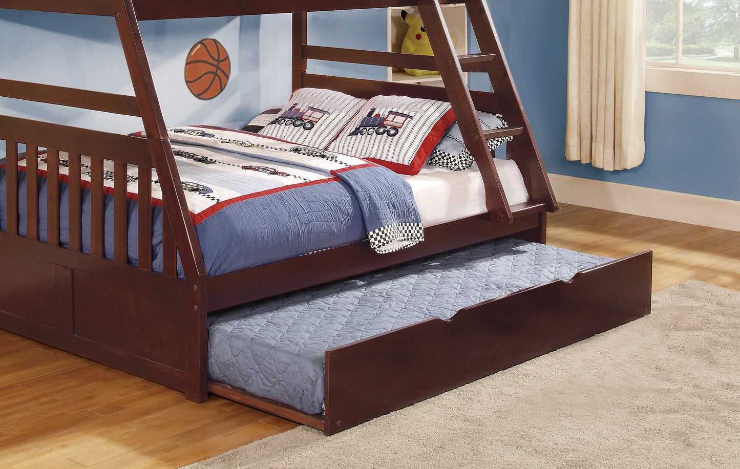 1pc Twin/Full Bunk Bed with Twin Trundle Dark Cherry Finish Wooden Bedroom Furniture - Enova Luxe Home Store