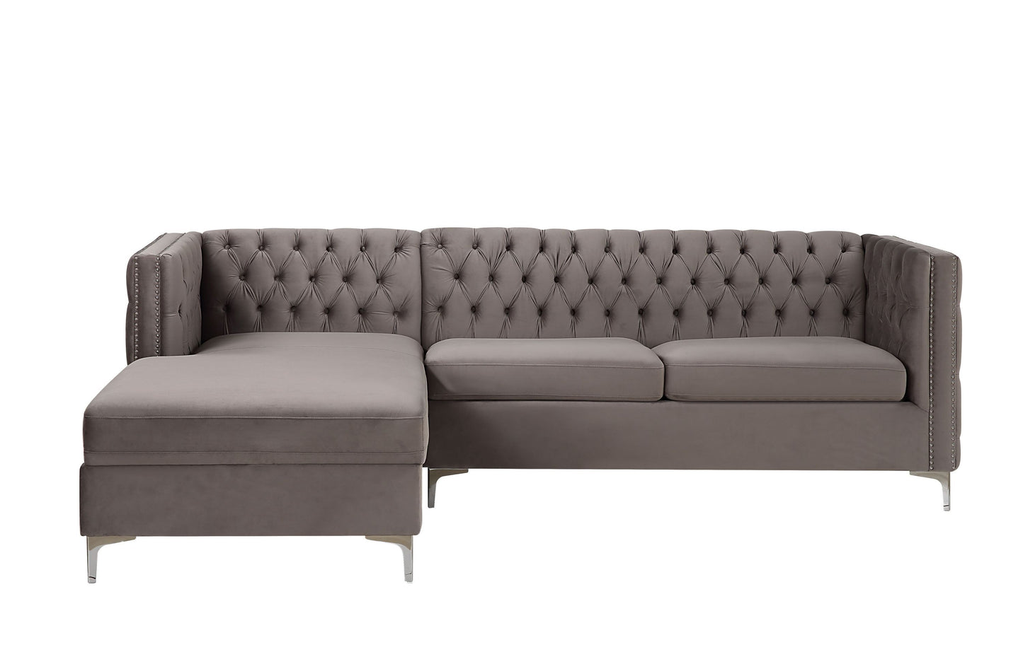 ACME Sullivan Sectional Sofa, Gray Velvet 55495 - Enova Luxe Home Store