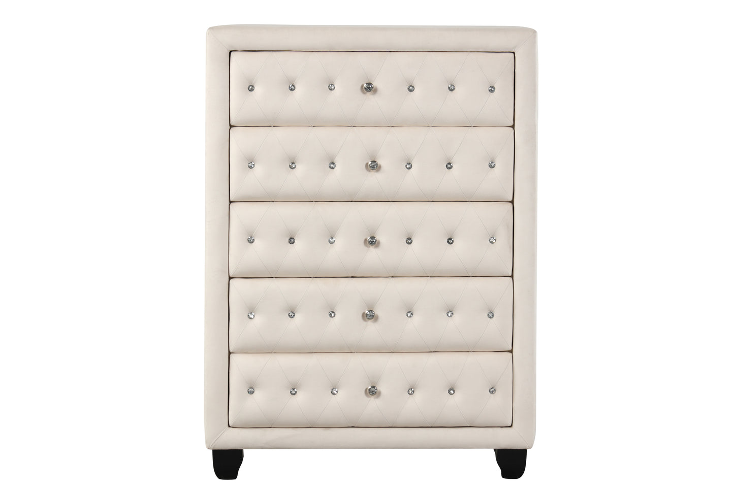 Sophia Crystal Tufted Full 5 Pc Bed Made with Wood in Cream - Enova Luxe Home Store
