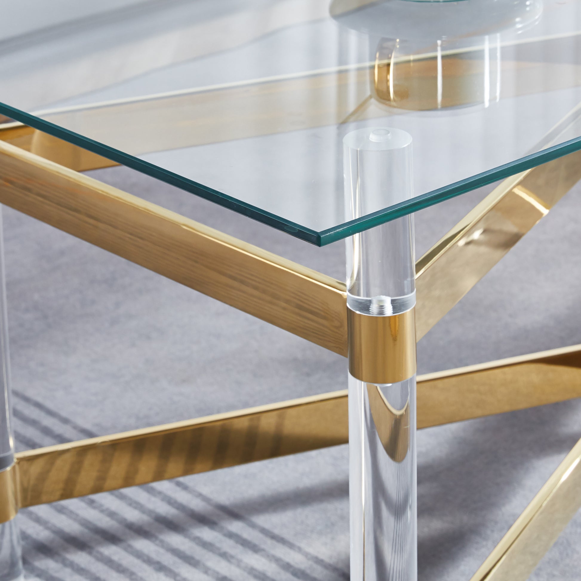 Gold Stainless Steel Coffee Table With acrylic Frame and Clear Glass Top CS-1197 - Enova Luxe Home Store
