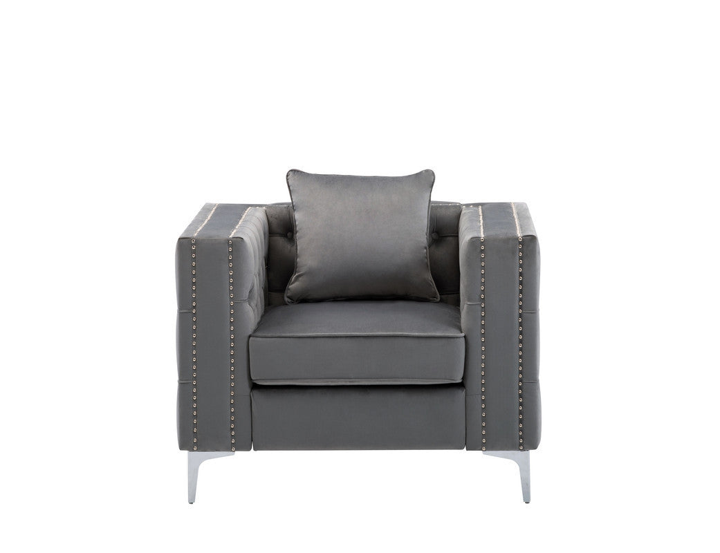Lorreto Gray Velvet Fabric Sofa Loveseat Chair Living Room Set - Enova Luxe Home Store