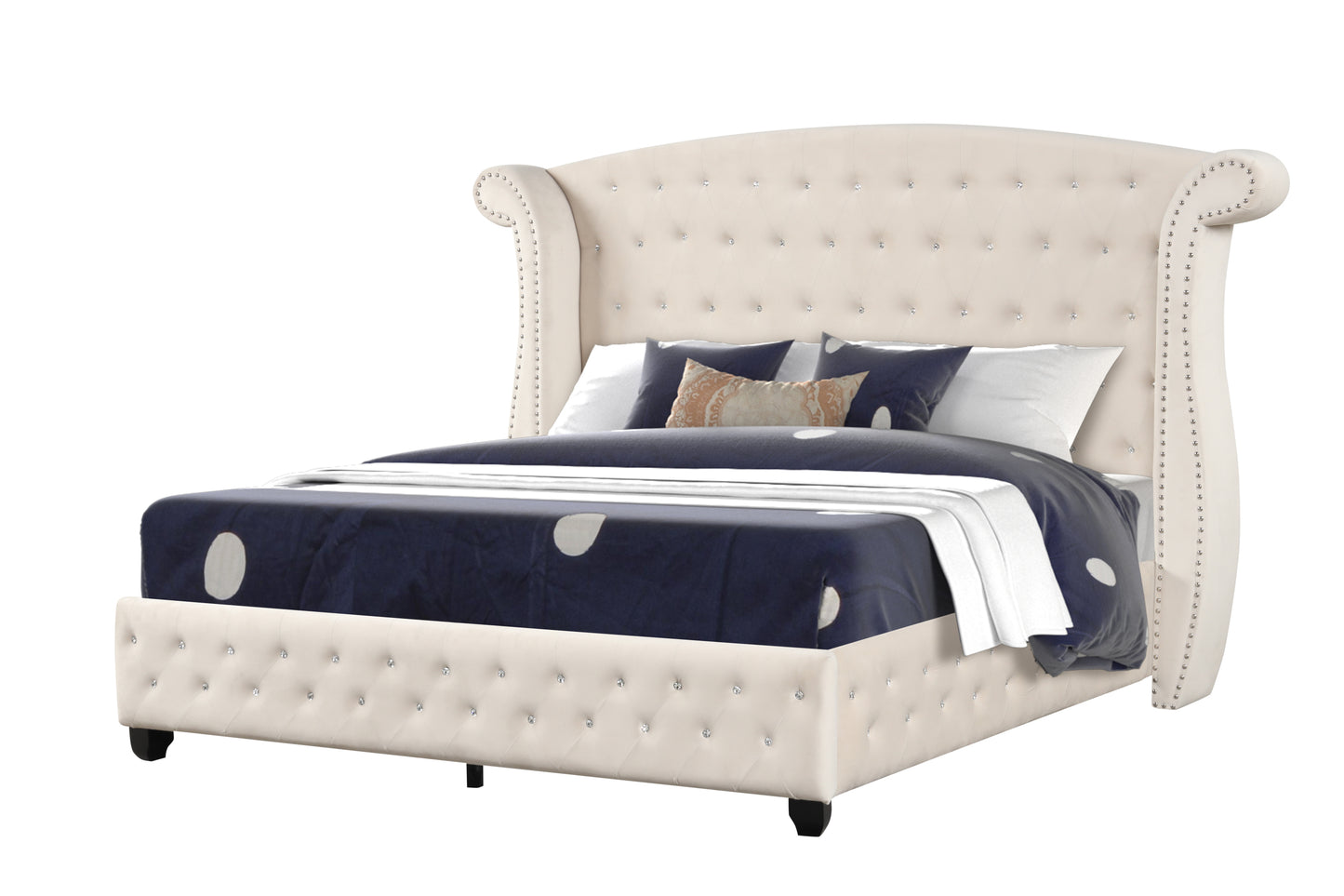 Sophia Queen Bed Made with Wood in Cream
