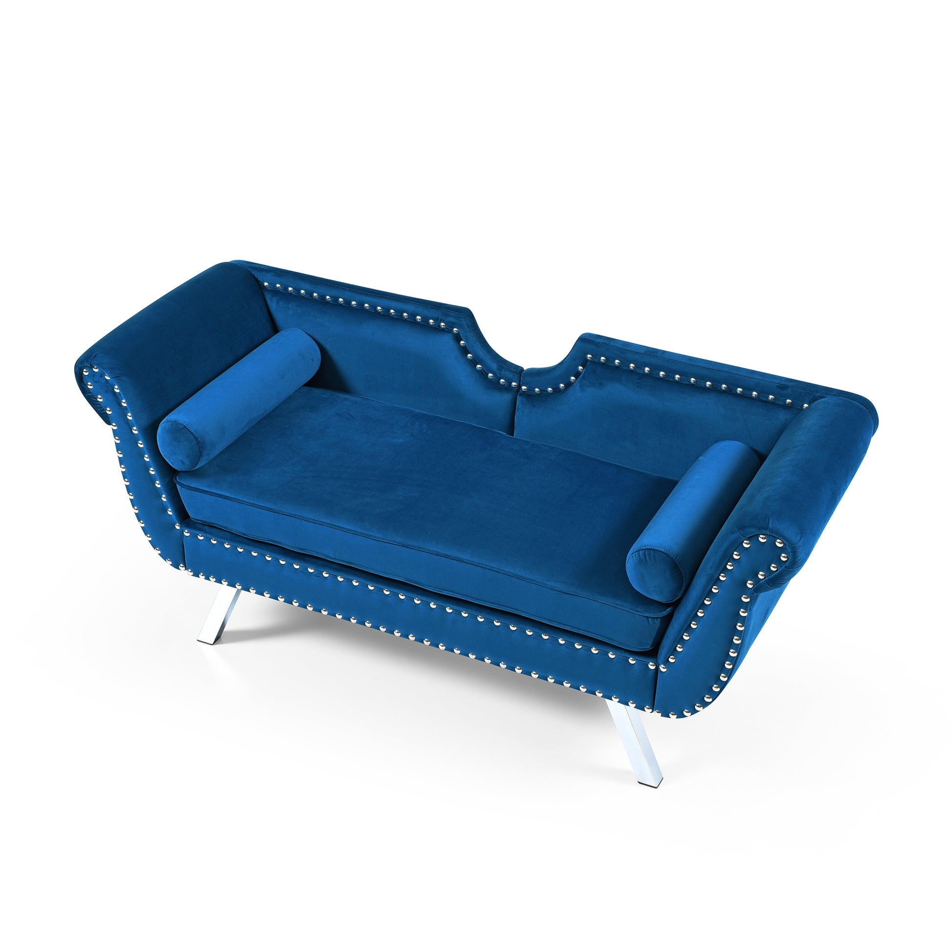 Modern Accent Velvet Upholstered Loveseat Settee Nailhead Trimming Curved Backrest Rolled Arms Couch with Removable Cushion Silver Metal Legs Living Room Set,Blue - Enova Luxe Home Store