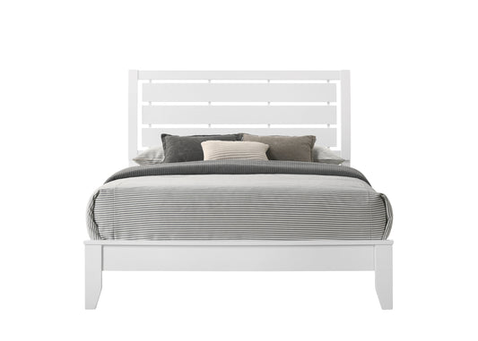 1pc Queen Size White Finish Panel Bed Geometric Design Frame Softly Curved Headboard Wooden Bedroom Furniture - Enova Luxe Home Store