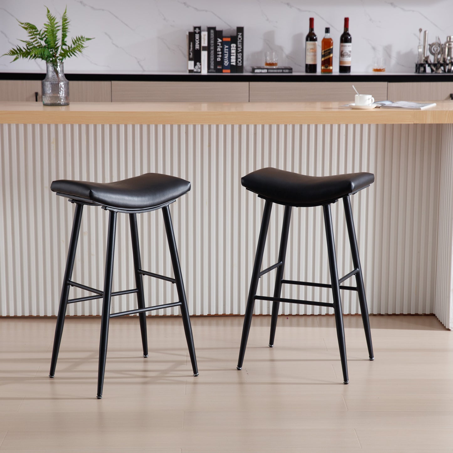 Counter Height Bar Stool Set of 2 for Dining Room Kitchen Counter Island, PU Upholstered Breakfast Stools With Footrest,Black - Enova Luxe Home Store