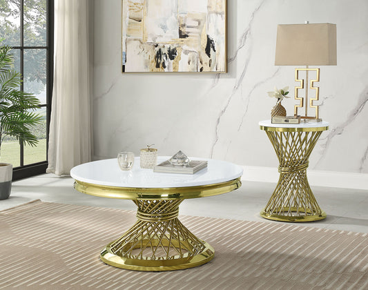 ACME Fallon Coffee Table, Engineering Stone & Gold Finish LV01957 - Enova Luxe Home Store