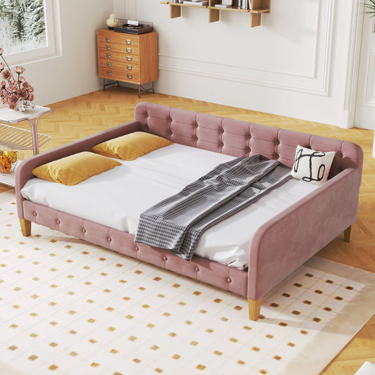 Full Size Upholstered Daybed with 4 Support Legs,Pink