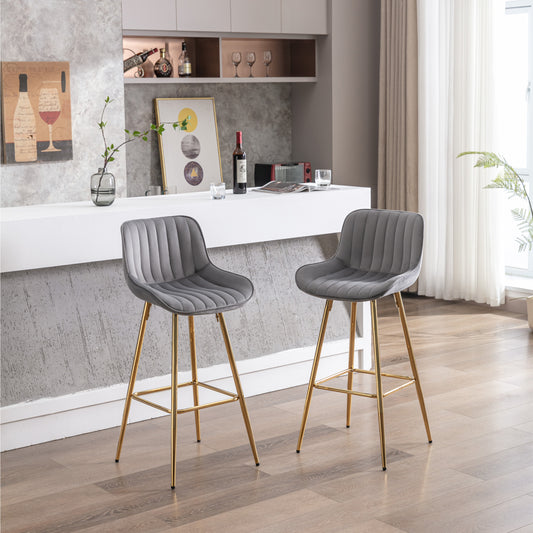 30 inch Set of 2 Bar Stools,with Chrome Footrest Velvet Fabric Counter Stool Golden Leg Simple High Bar Stool,GRAY - Enova Luxe Home Store
