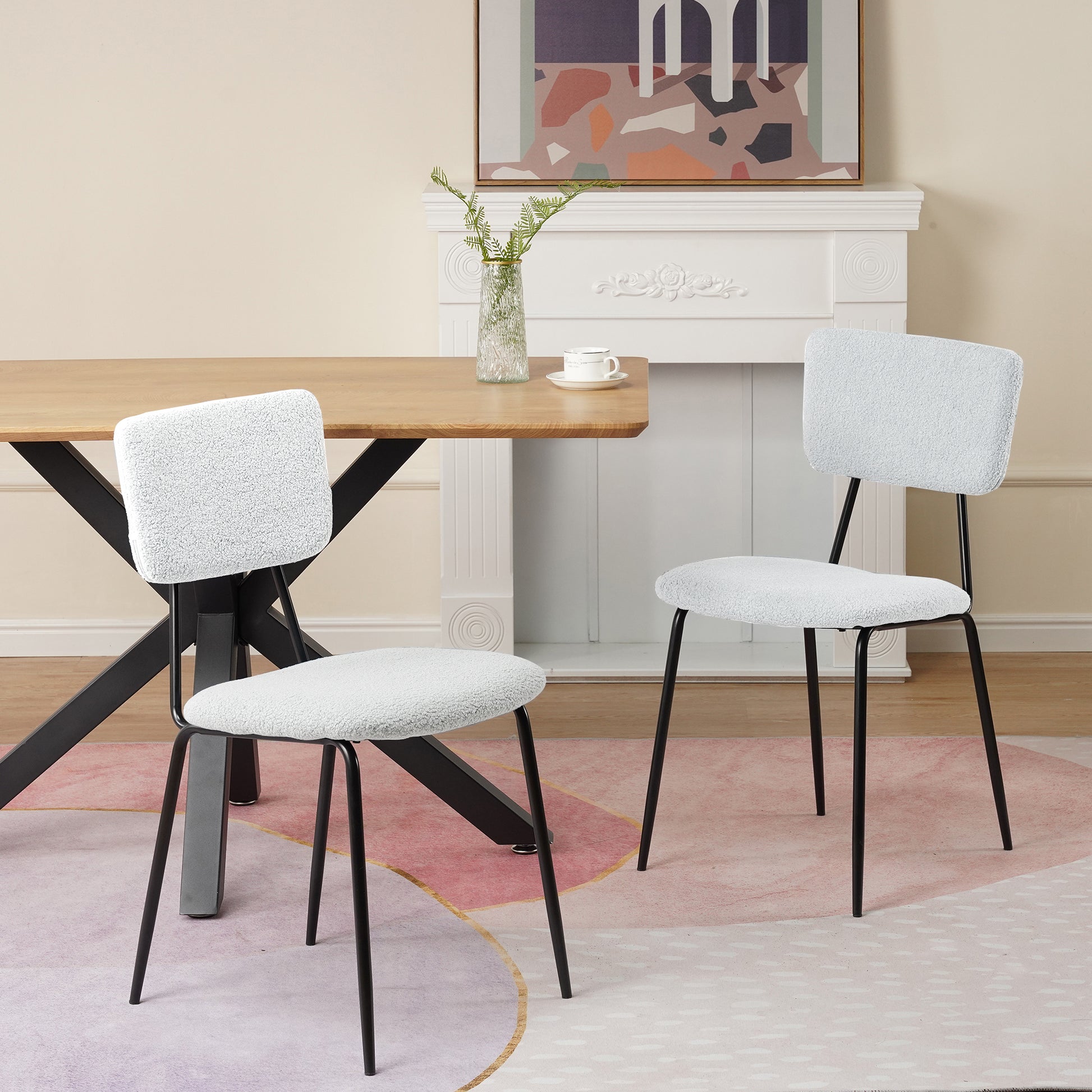 Dining Room Chairs Set of 2, Modern Comfortable Feature Chairs with Faux Plush Upholstered Back and Chrome Legs, Kitchen Side Chairs for Indoor Use: Home, Apartment (2 White Chairs) - Enova Luxe Home Store