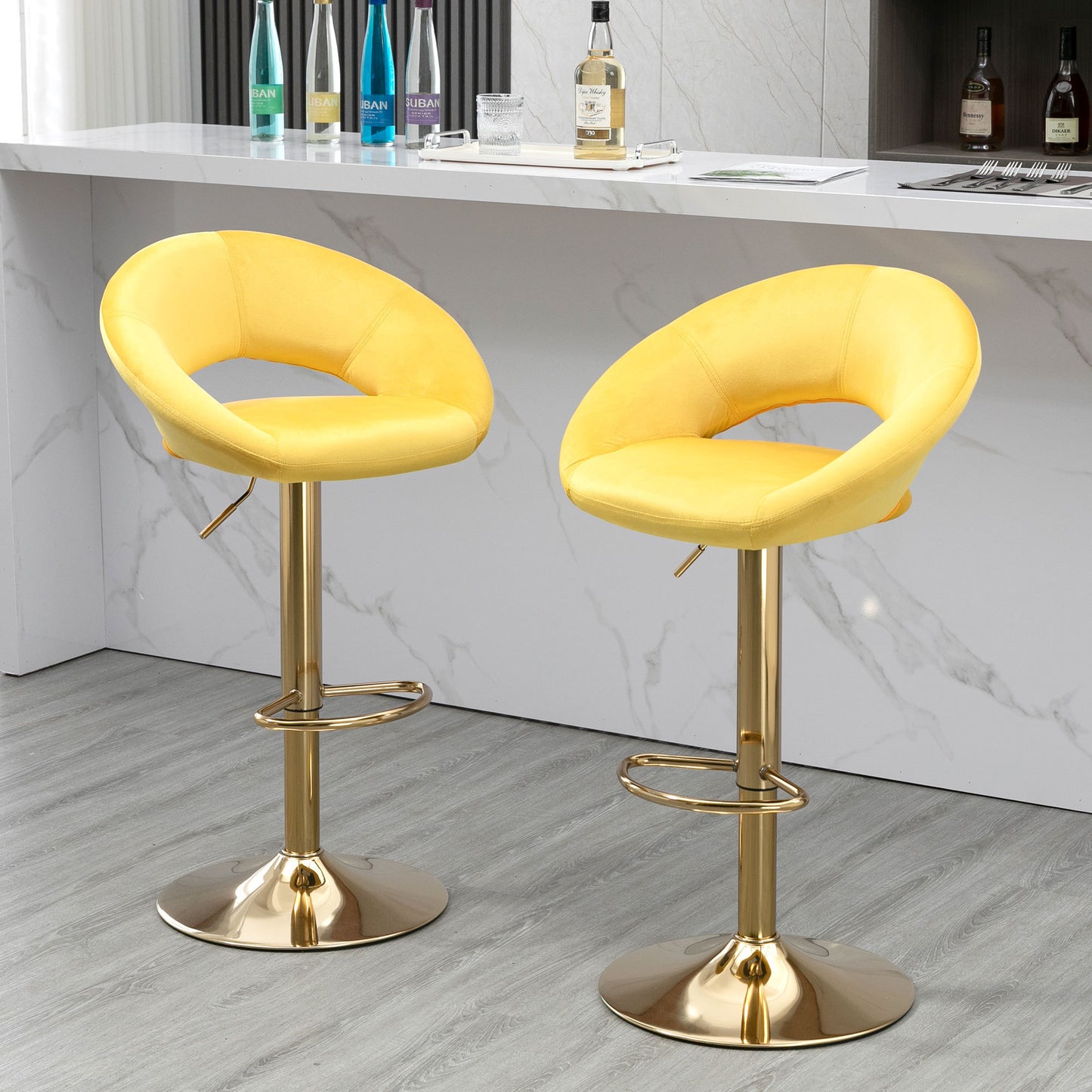 Yellow Velvet Adjustable Modern Dining Chairs,Counter Height Bar Chair,Swivel Bar Stools Set of 2 - Enova Luxe Home Store