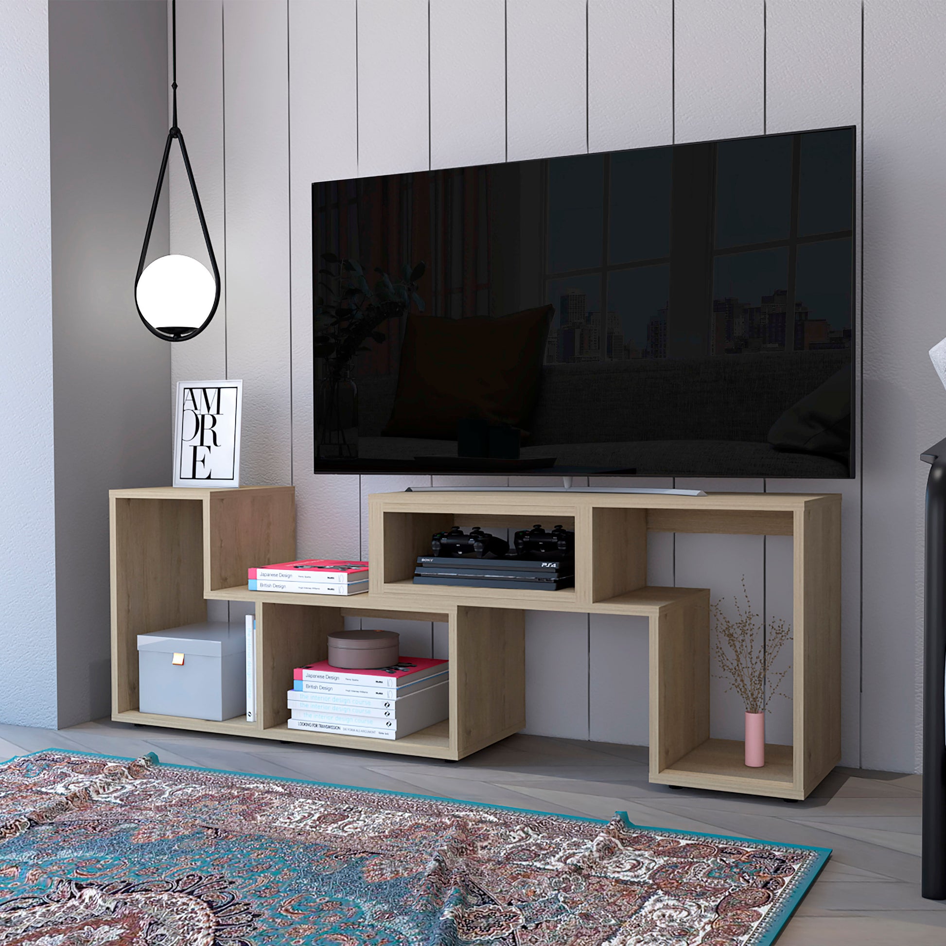 Anacapa Rectangle Reversible TV Stand Light Pine - Enova Luxe Home Store