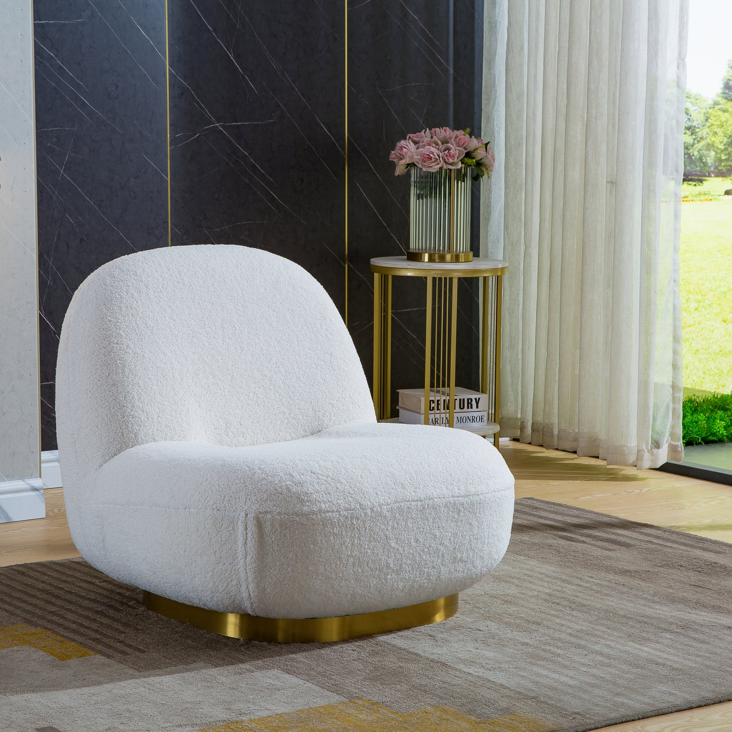 Modern Velvet Swivel Accent Chair, Swivel Barrel Chair with Gold Finish Stainless Steel Base - Enova Luxe Home Store