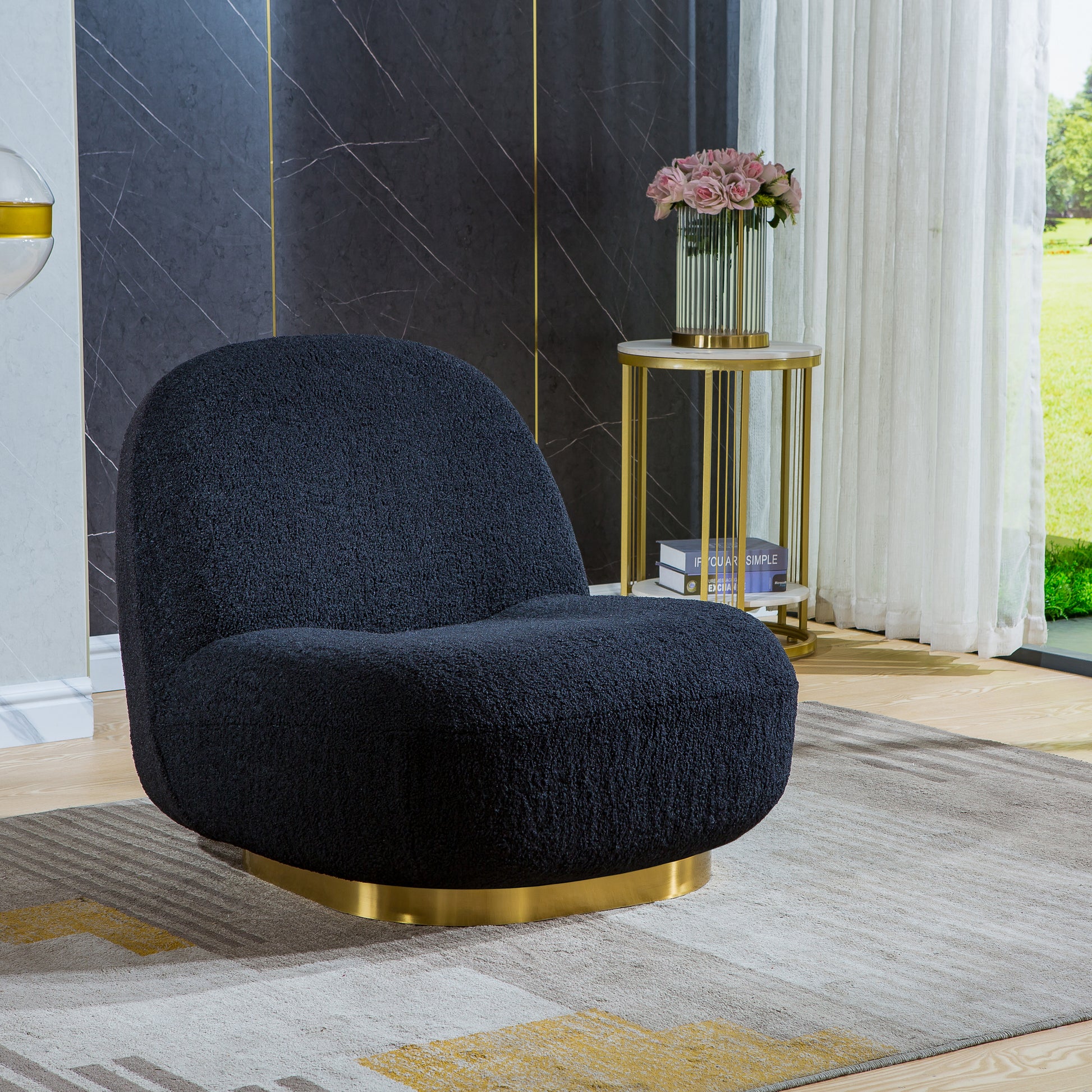 Modern Velvet Swivel Accent Chair, Swivel Barrel Chair with Gold Finish Stainless Steel Base - Enova Luxe Home Store