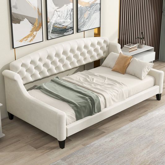 Modern Luxury Tufted Button Daybed,Twin,Beige(Expected Arrival Time:12.28) - Enova Luxe Home Store