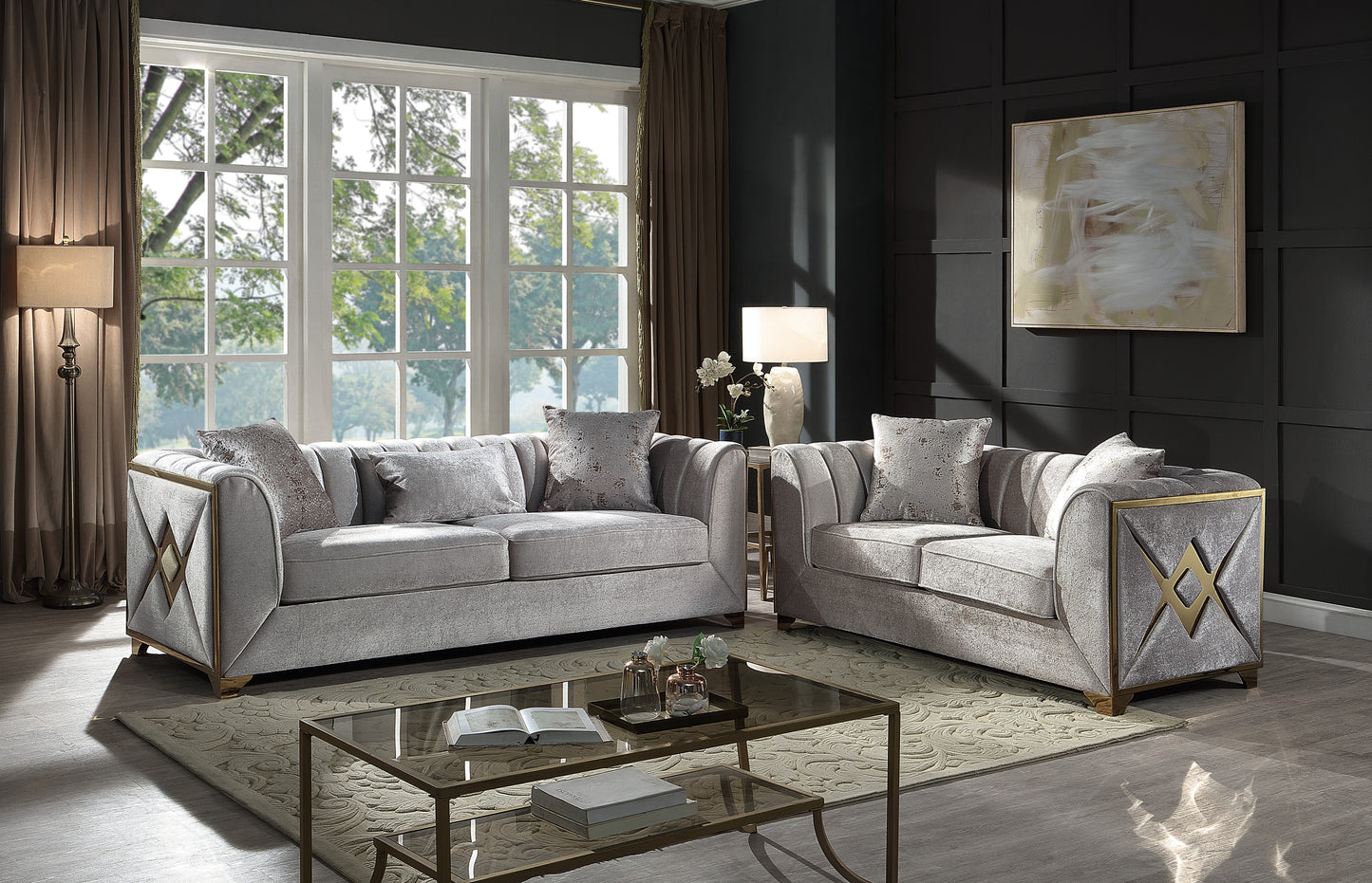 Velencia 2Pc Modern Living Room Set  in Cream