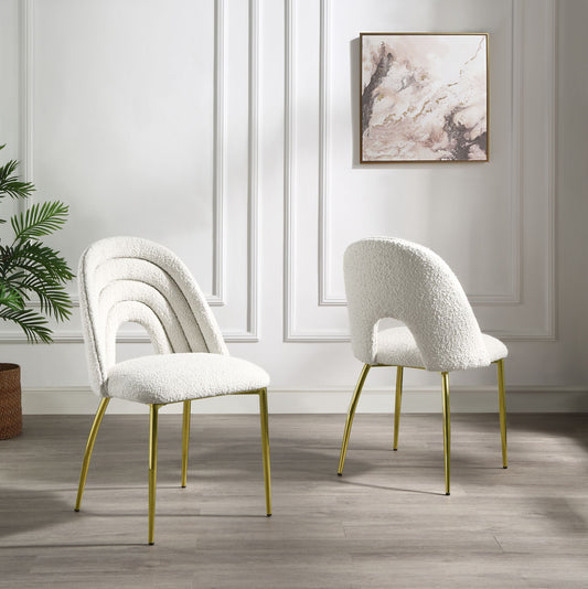 ACME Fadri Side Chair (Set-2), Teddy Sherpa & Mirrored Gold Finish DN01953 - Enova Luxe Home Store