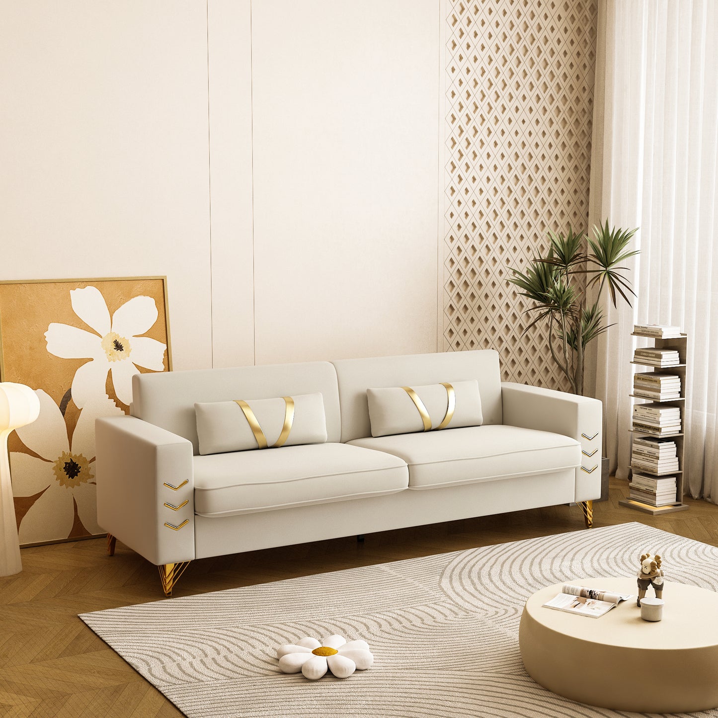 Modern Velvet Sofa, Beige - Enova Luxe Home Store
