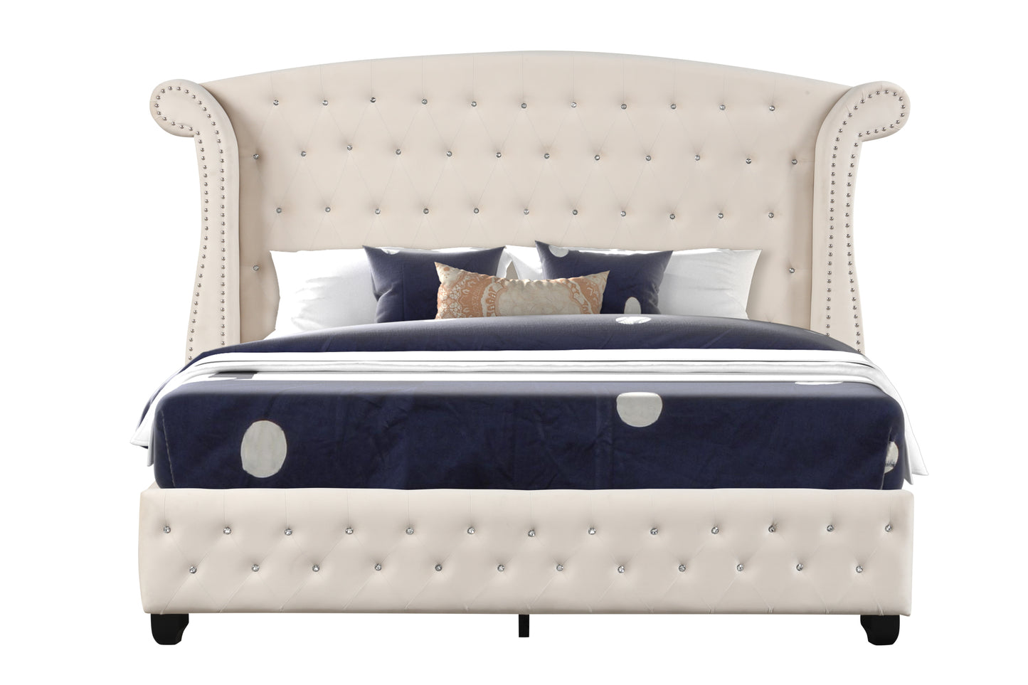 Sophia Queen Bed Made with Wood in Cream