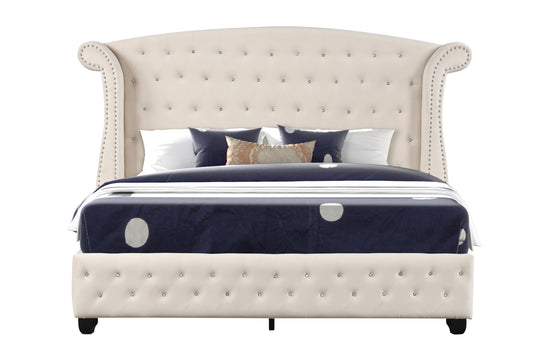 Sophia Queen Bed Made with Wood in Cream - Enova Luxe Home Store