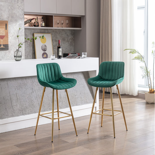 30 inch Set of 2 Bar Stools,with Chrome Footrest Velvet Fabric Counter Stool Golden Leg Simple High Bar Stool,GREEN - Enova Luxe Home Store