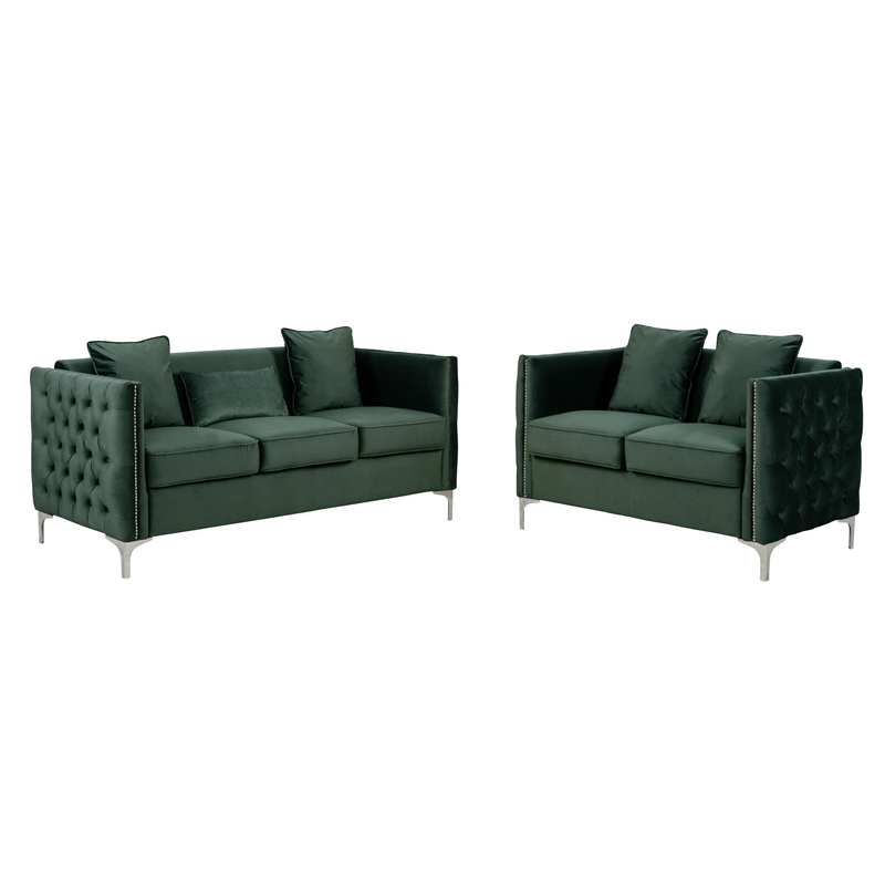 Bayberry Green Velvet Sofa Loveseat Living Room Set - Enova Luxe Home Store