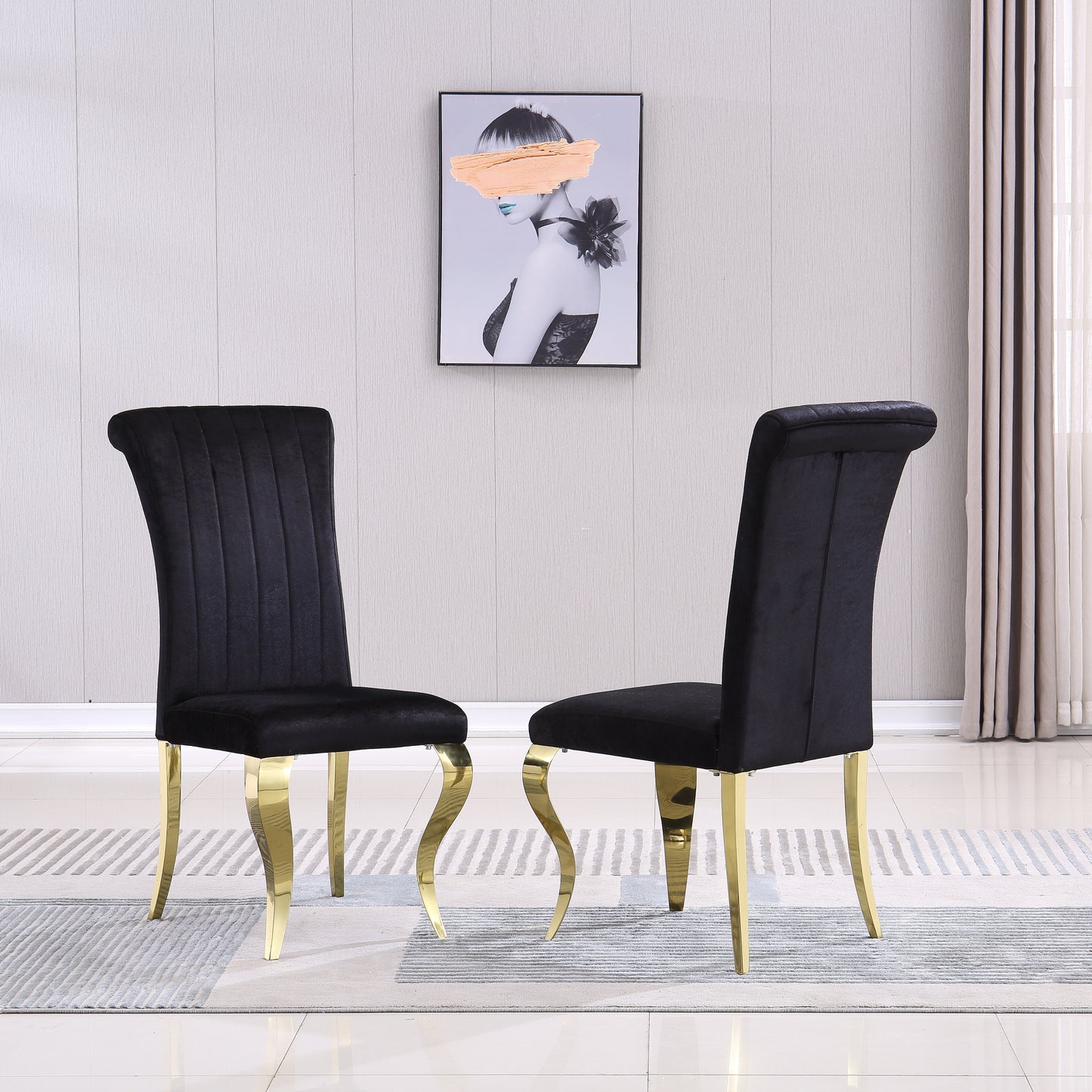 Modern Velvet Dining Chairs Set of 2, Upholstered Accent Armless Chairs with Stripe Backrest - Enova Luxe Home Store