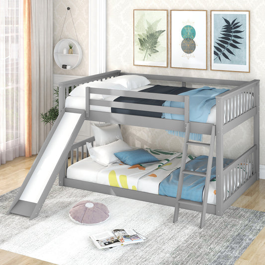 Full over Full Bunk Bed with Convertible Slide and Ladder, Gray - Enova Luxe Home Store