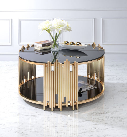 ACME Tanquin Coffee Table in Gold & Black Glass 84490 - Enova Luxe Home Store
