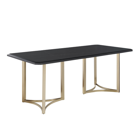 71"x35.5"x30" Contemporary Lauren Gold Black Top Dining Table with Durable Brushed Brass Metal Base,Kitchen Table for 6-8 Person for Living Room, Dining Room,Home and Office - Enova Luxe Home Store