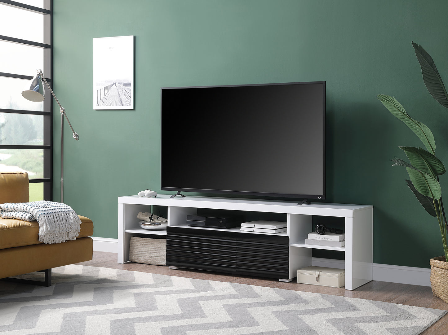 ACME Buck II TV Stand in White & Black High Gloss Finish LV00998 - Enova Luxe Home Store
