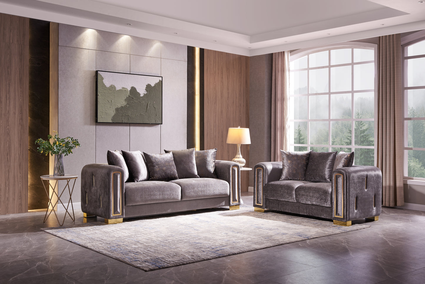 Impreza 2Pc Modern Living Room Set  in Silver