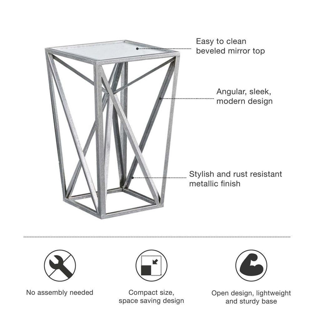 Zee Silver Angular Mirror Accent Table - Enova Luxe Home Store