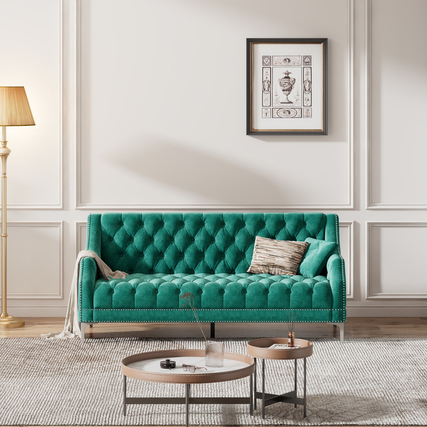 Modern Sofa Dutch Plush Upholstered Sofa with Metal Legs, Button Tufted Back Green - Enova Luxe Home Store