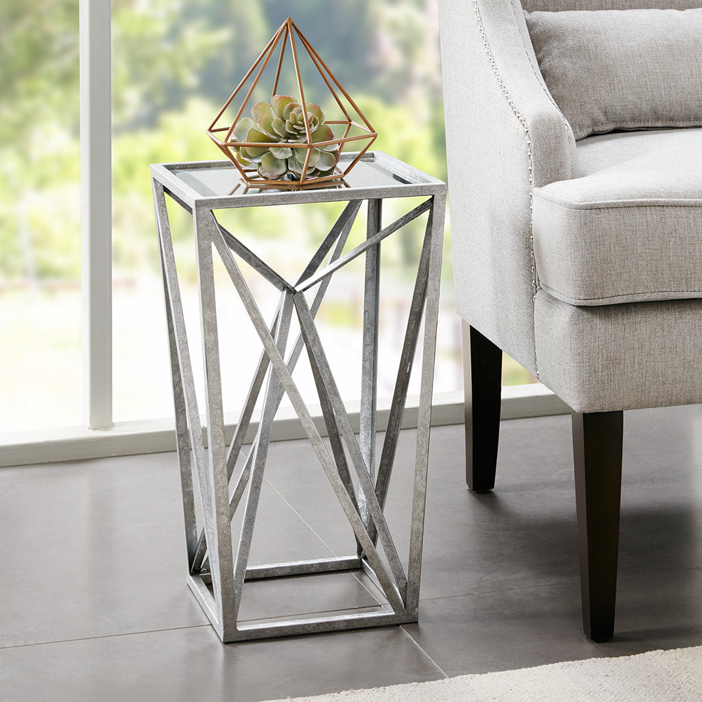 Zee Silver Angular Mirror Accent Table - Enova Luxe Home Store