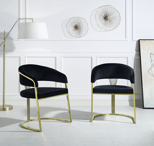 ACME Fallon Side Chair, Black Velvet & Mirrored Gold Finish DN01954 - Enova Luxe Home Store