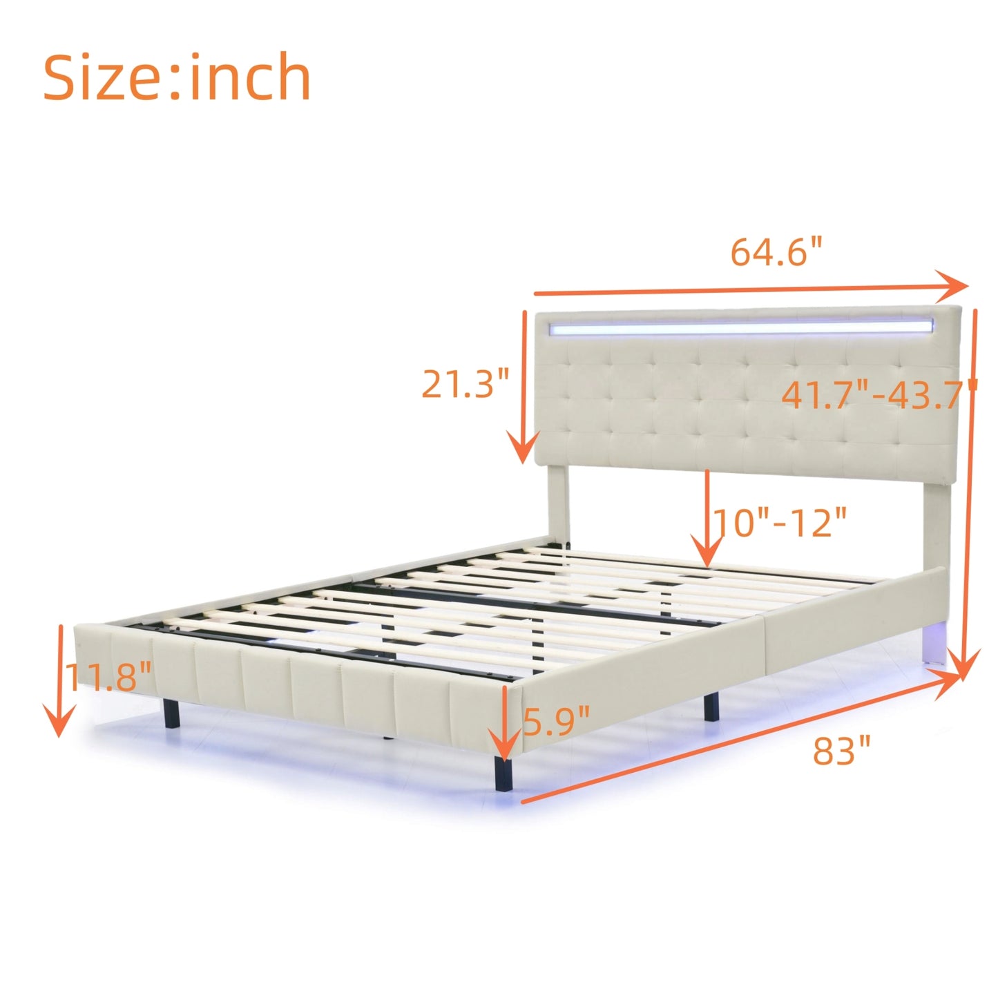 Queen Size Floating Bed Frame with LED Lights and USB Charging,Modern Upholstered Platform LED Bed Frame,Beige - Enova Luxe Home Store