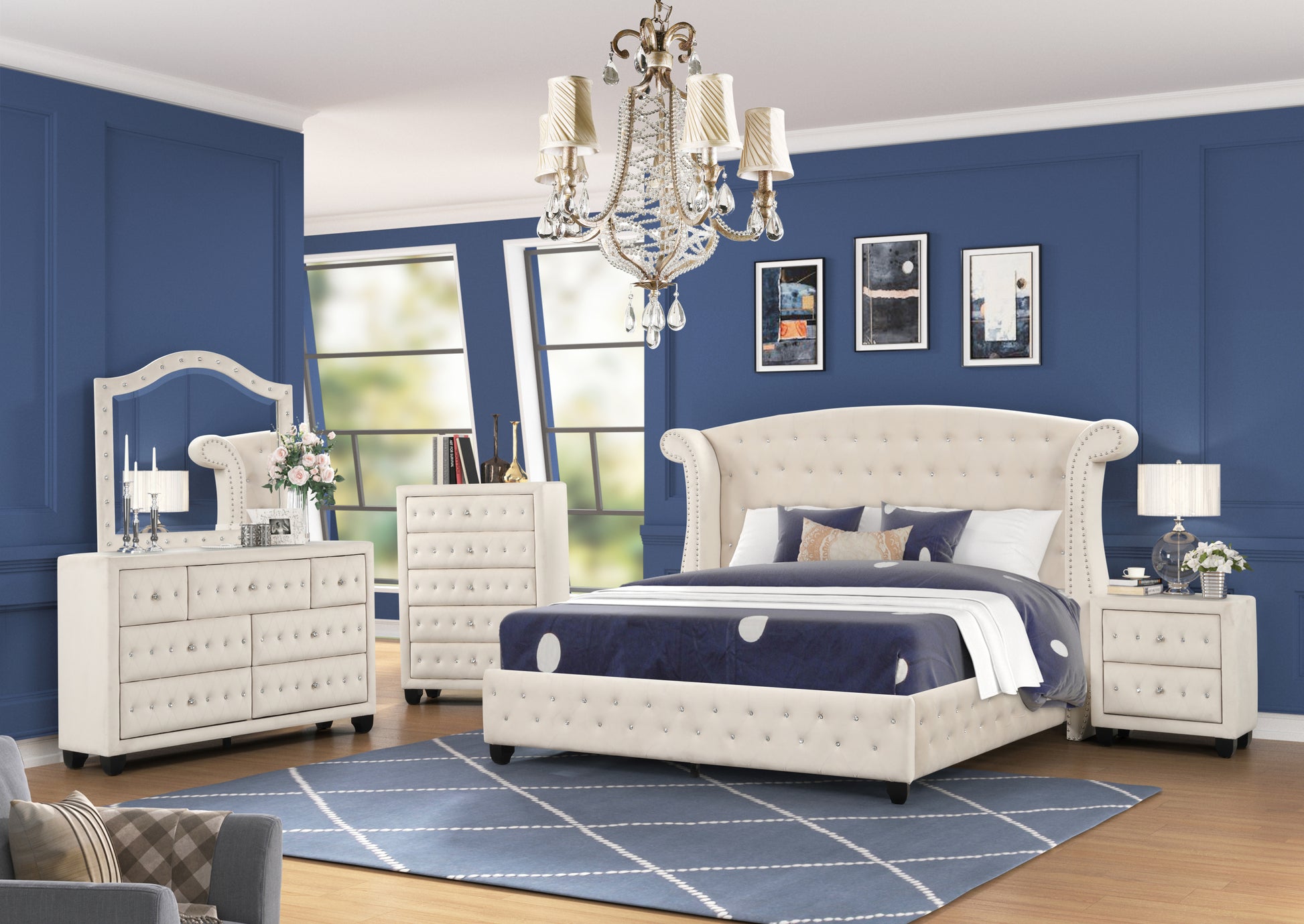 Sophia King 4 Pc Bedroom Set Made with Wood in Cream - Enova Luxe Home Store
