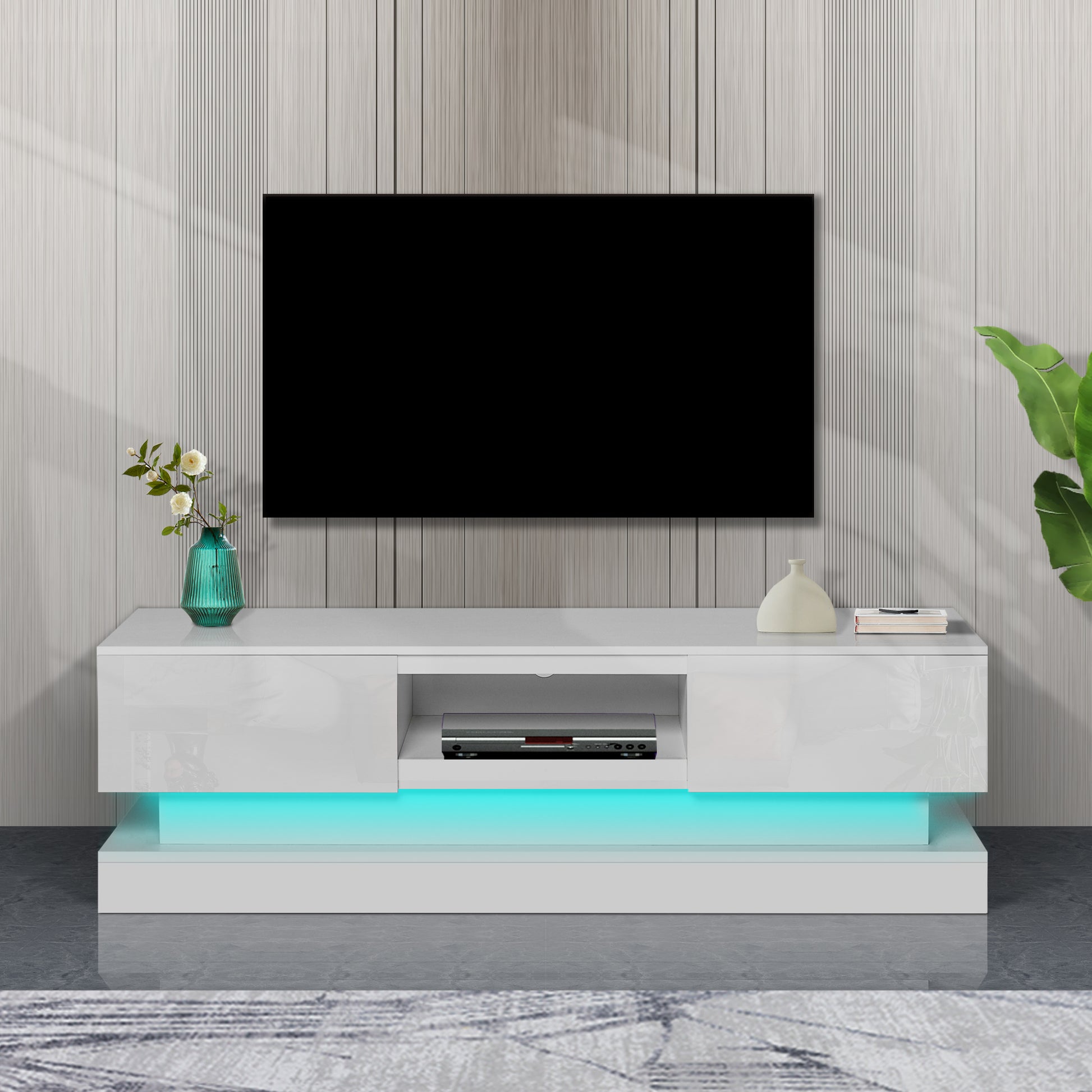 63inch  WHITE morden TV Stand with LED Lights,high glossy front TV Cabinet,can be assembled in Lounge Room, Living Room or Bedroom,color:WHITE - Enova Luxe Home Store