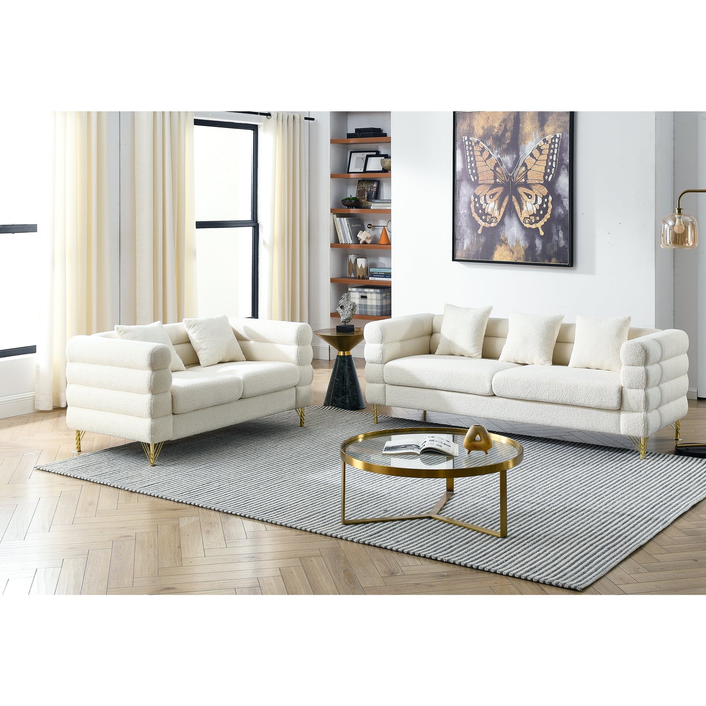 3-seater + 2-seater Combination sofa.White teddy(Ivory)