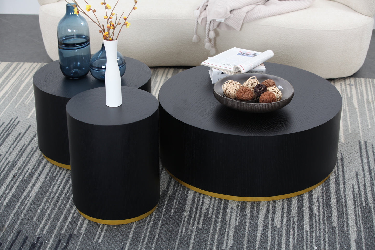 Set of 3 Round Coffee Table side Table End Table for Living Room Fully Assembled - Enova Luxe Home Store
