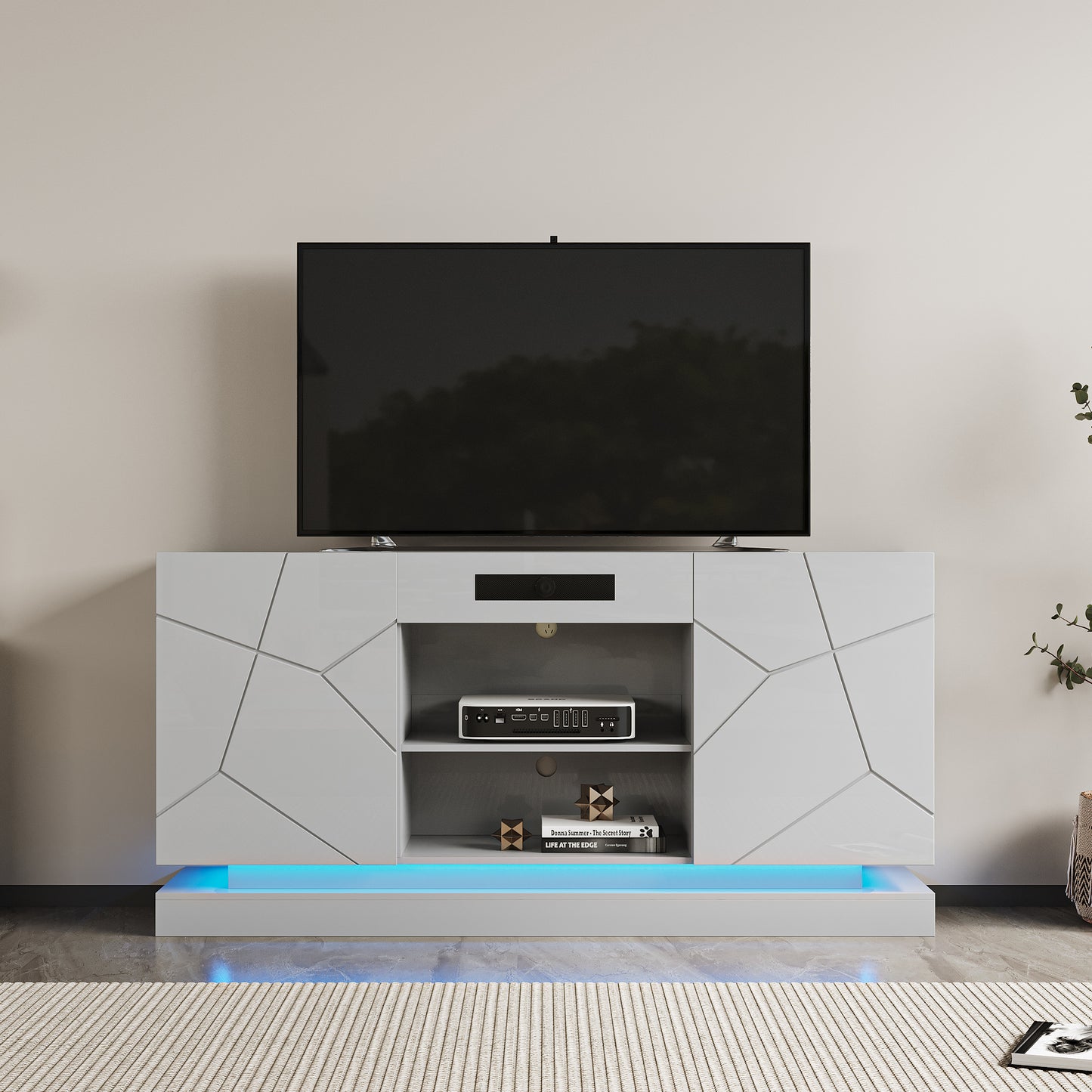 TV Cabinet , TV Stand with bluetooth speaker , Modern LED TV Cabinet with Storage Drawers, Living Room Entertainment Center Media Console Table - Enova Luxe Home Store