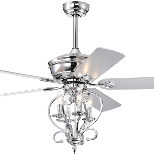 52 inch 4 Lights Ceiling Fan with 5 Wood Blades, Two-color fan blade, AC Motor, Remote Control, Reversible Airflow, 3-Speed, Adjustable Height, Traditional Ceiling Fan for home decorate (Silver)