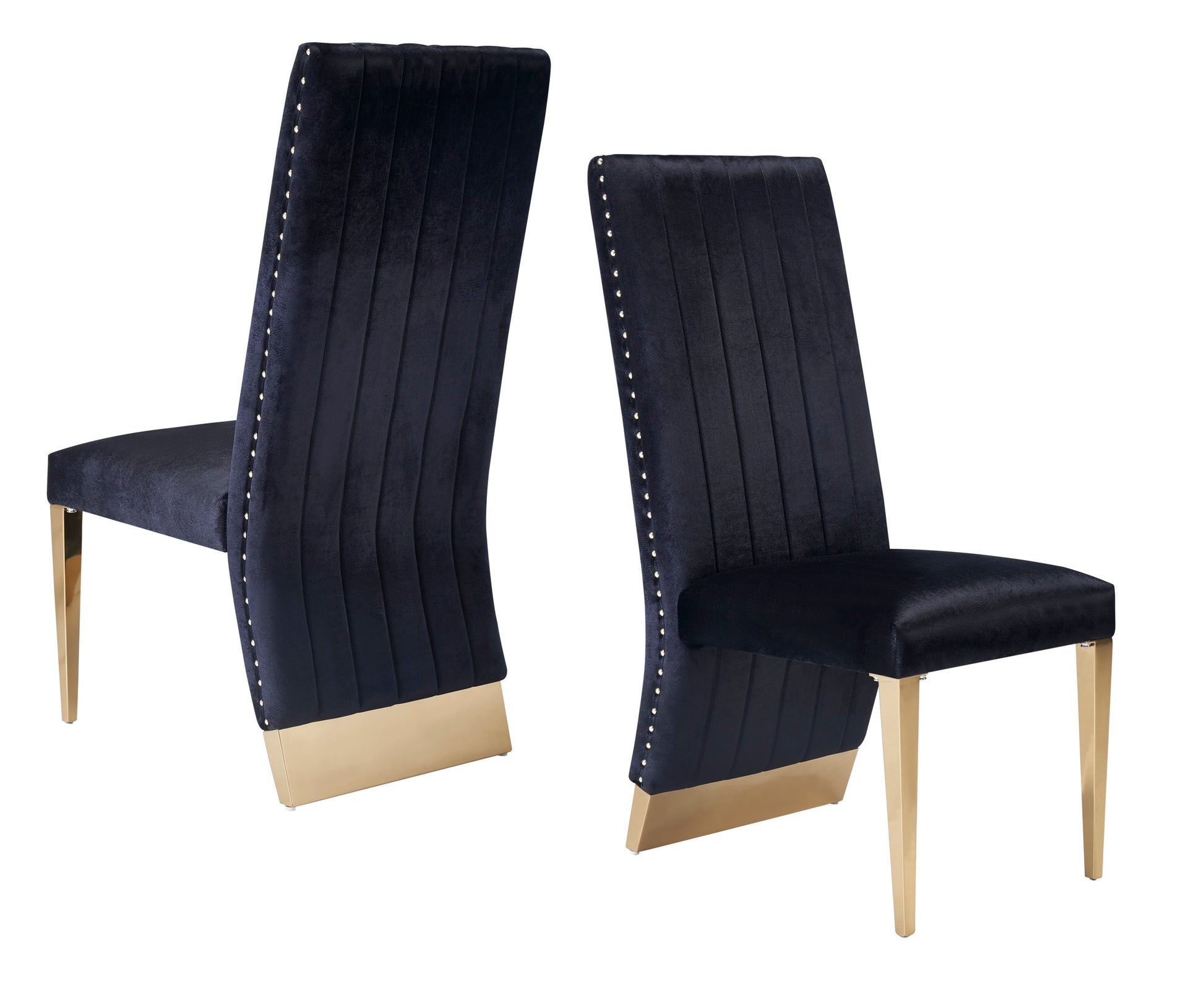 Modrest Keisha Modern Black Velvet and Gold Dining Chair Set of 2 - Enova Luxe Home Store