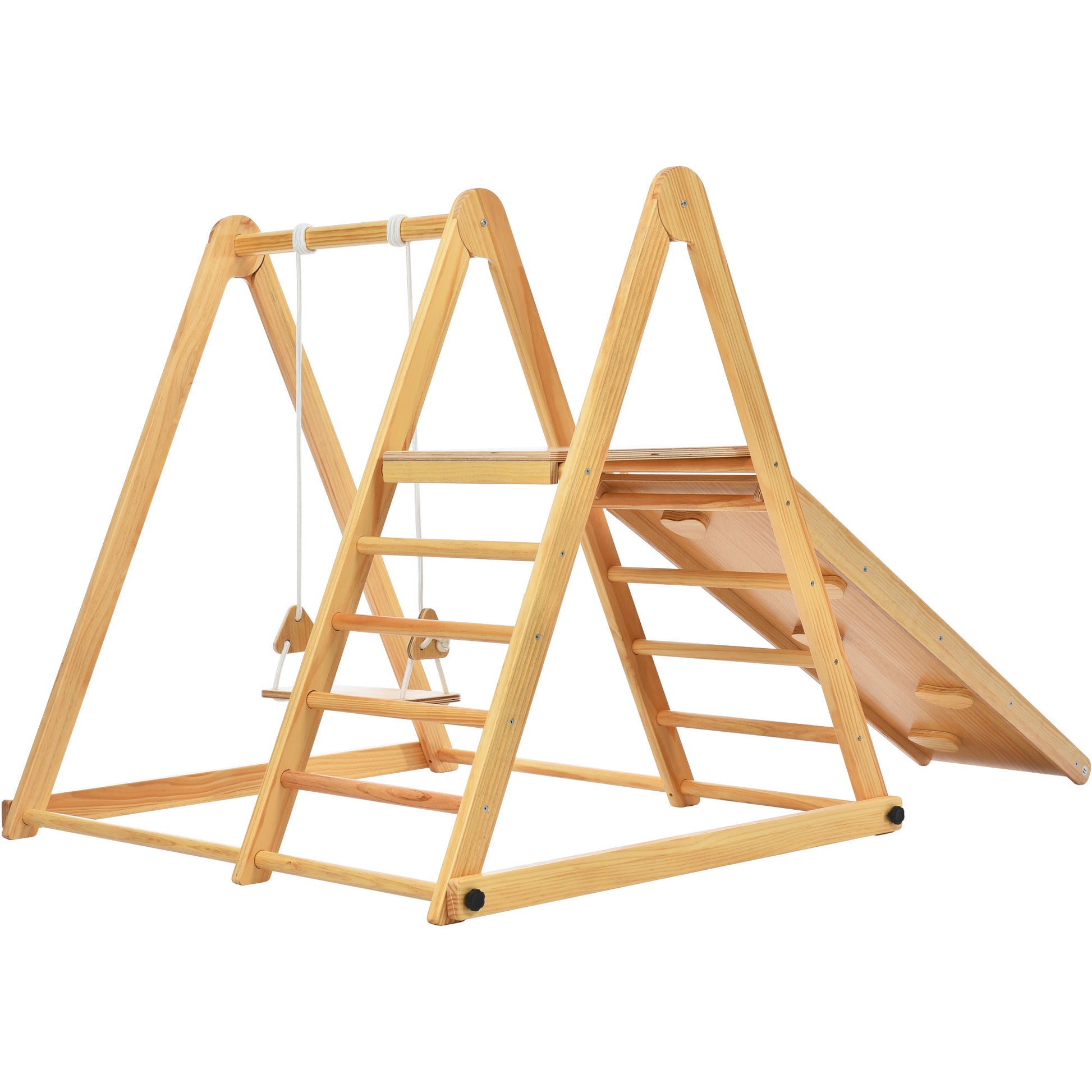 Wooden Swing and Slide Set Indoor Foldable Climbing Playground Playset for Kids, Wooden Climbing Toys with Rock Climb Ramp for Toddlers - Enova Luxe Home Store