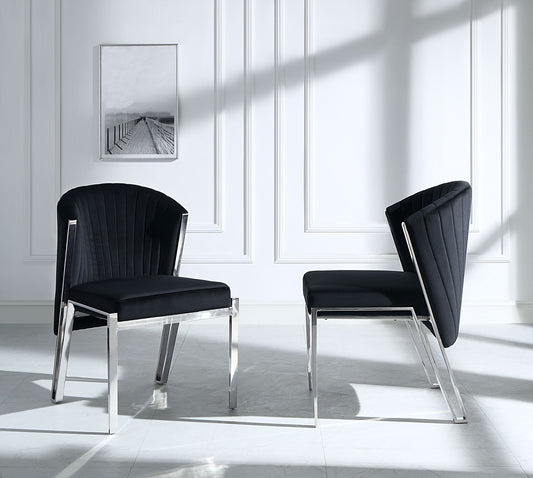 ACME Fallon Side Chair (Set-2), Black Velvet & Mirrored Silver Finish DN01955 - Enova Luxe Home Store