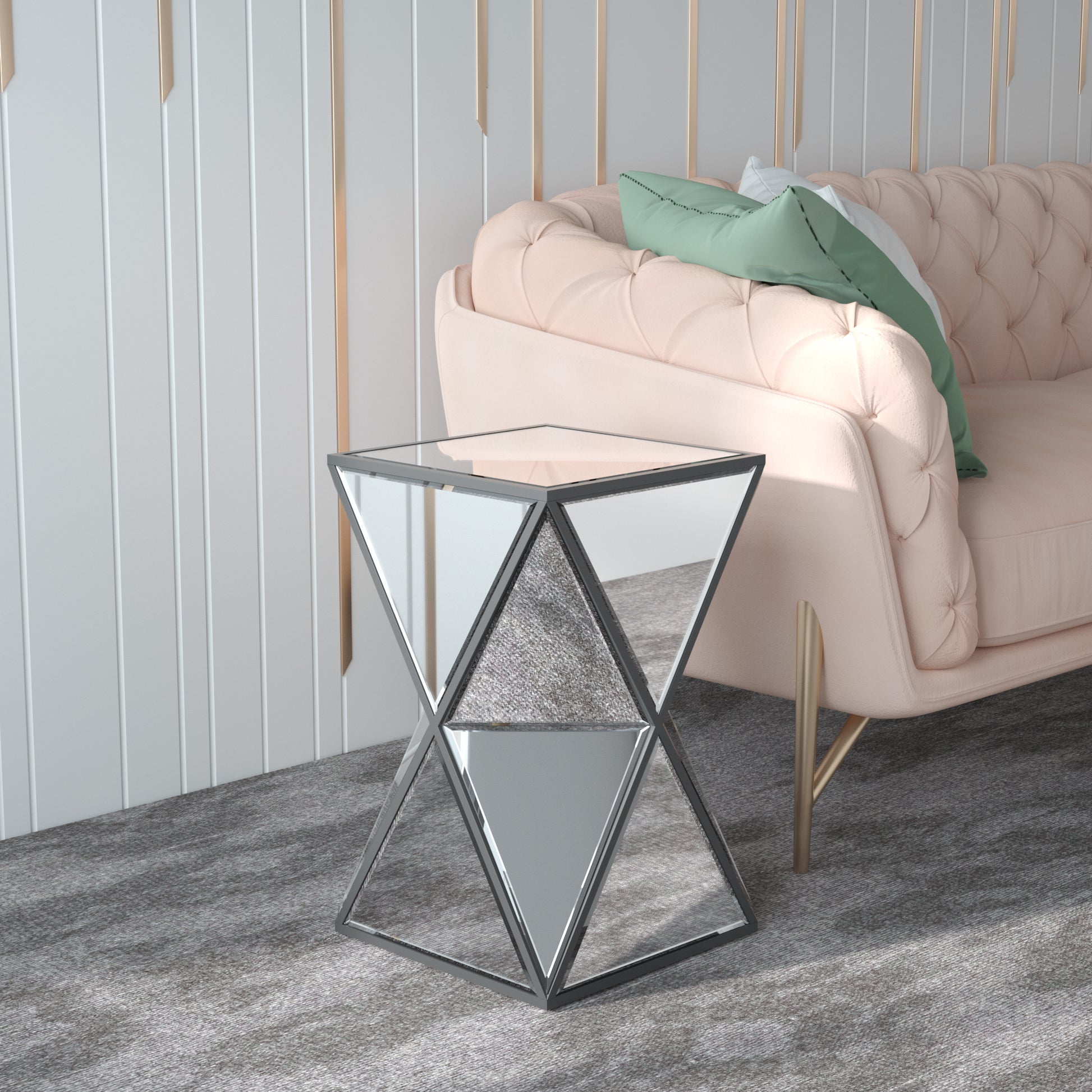 Mirrored End Table, Mirrored Nightstand, Silver Side Table for Bedroom Living Room - Enova Luxe Home Store